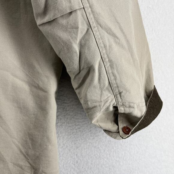 LL BEAN Jacket Mens L Canvas Barn Chore Field Coat Wool Plaid Flannel Lined Gray - Picture 12 of 16